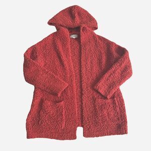 Pink Rose Women's M Boucle Fuzzy Dark Orange Hooded Long Cardigan Sweater